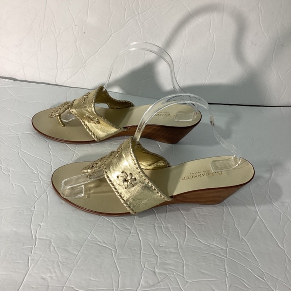 A. Giannetti Size 10M Womens Sandals Gold Leather Slip On Blocked Wedge Heel - Picture 2 of 8